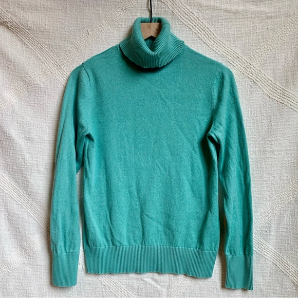 LL Bean Bright Blue Cotton & Cashmere Turtle Neck Long Sleeve Pullover Sweater S - Picture 5 of 11